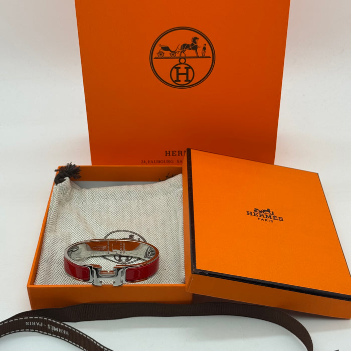 Hermès Clic H Enamel Bracelet - Silver Tone Finish