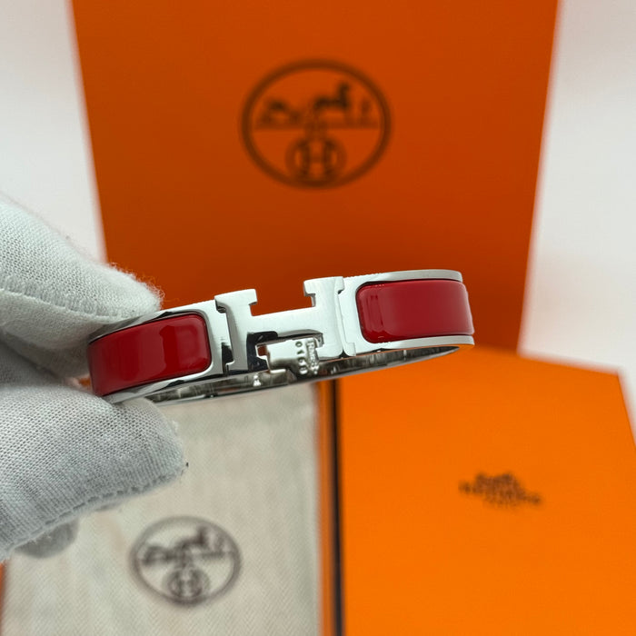 Hermès Clic H Enamel Bracelet - Silver Tone Finish