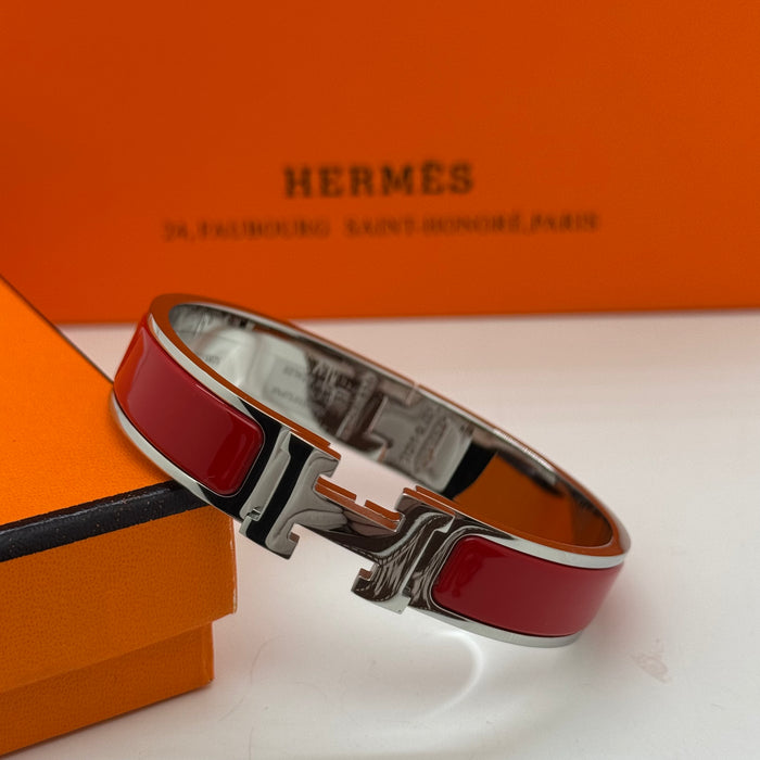 Hermès Clic H Enamel Bracelet - Silver Tone Finish
