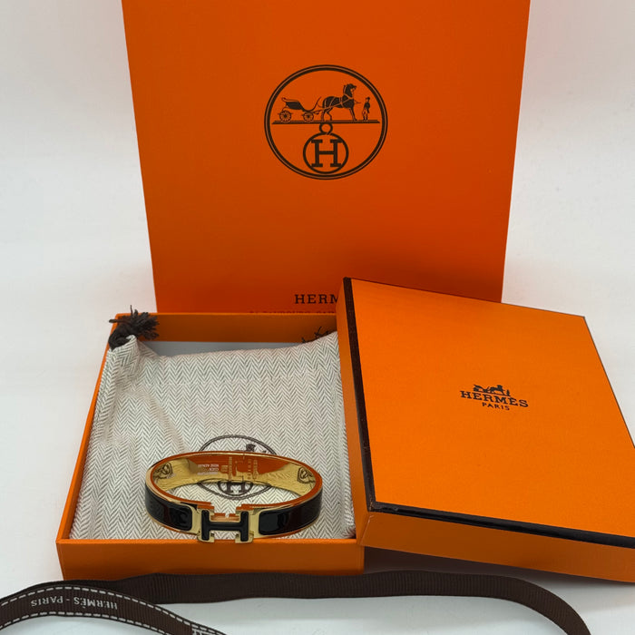 Hermès Clic H Enamel Bracelet – Gold-Rose-Silver Tone Finish