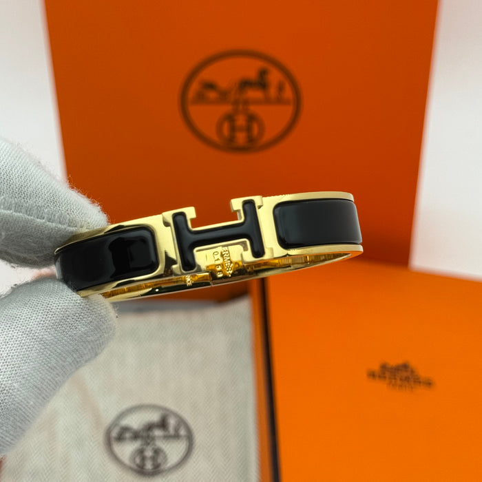 Hermès Clic H Enamel Bracelet – Gold-Rose-Silver Tone Finish