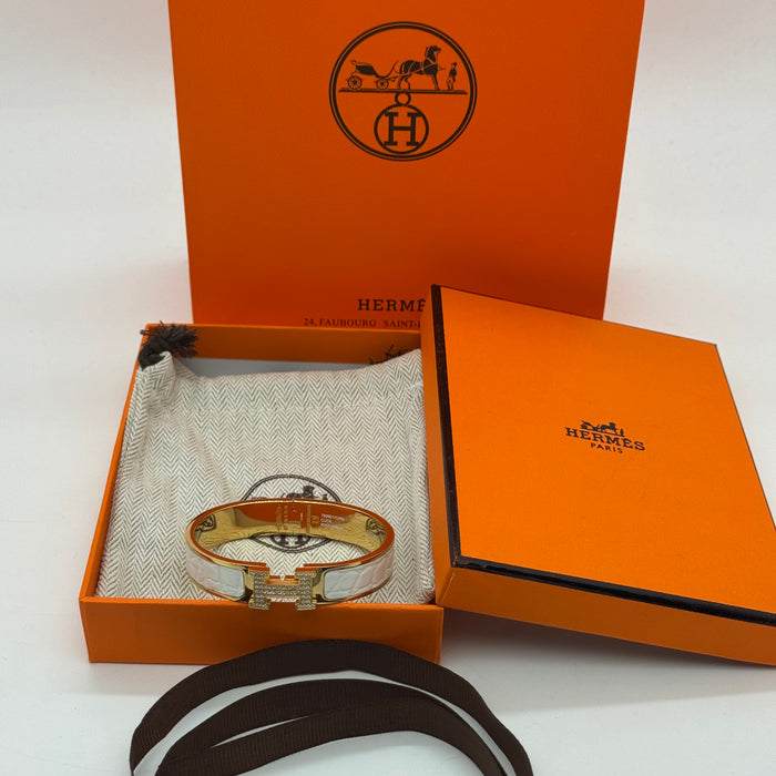 Hermès Clic H Bracelet – Croc Embossed Leather & Crystal H