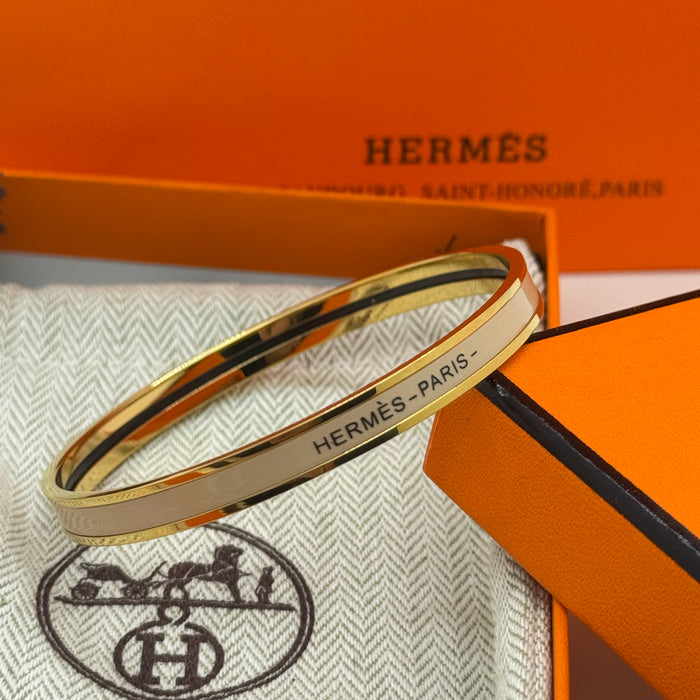 Hermès Enamel Bangle Bracelet – Gold Finish (Slim)