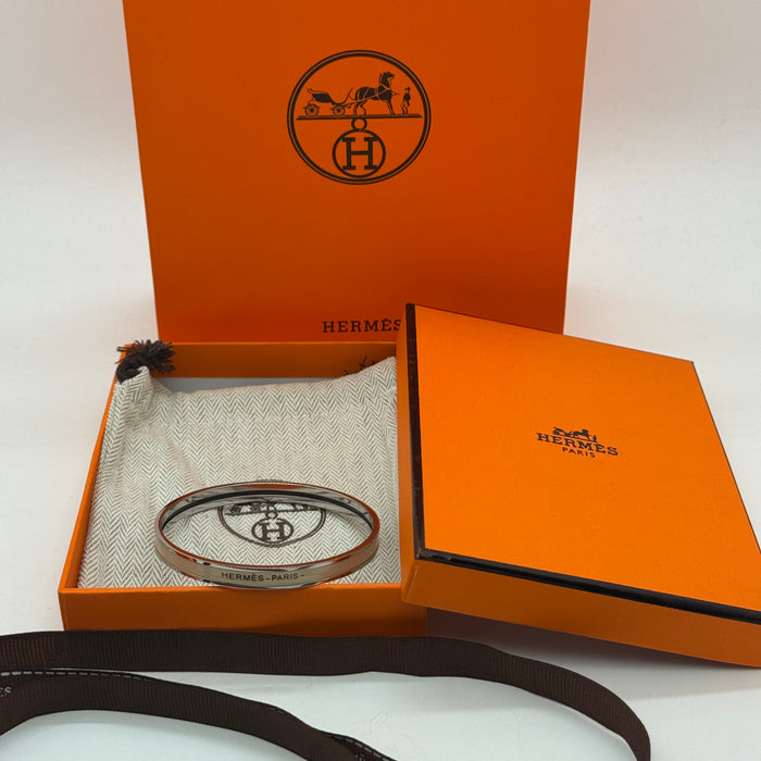 Hermès Enamel Bangle Bracelet – Silver Finish (Slim)