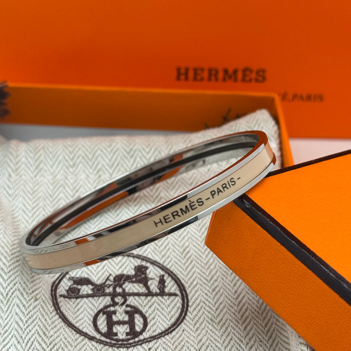 Hermès Enamel Bangle Bracelet – Silver Finish (Slim)