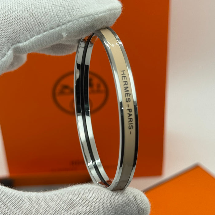 Hermès Enamel Bangle Bracelet – Silver Finish (Slim)