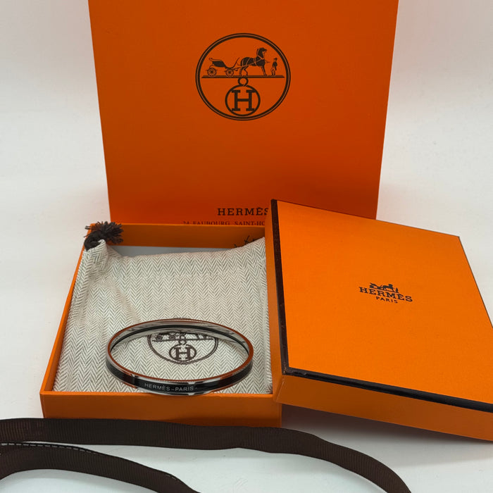 Hermès Enamel Bangle Bracelet – Silver Finish (Slim)