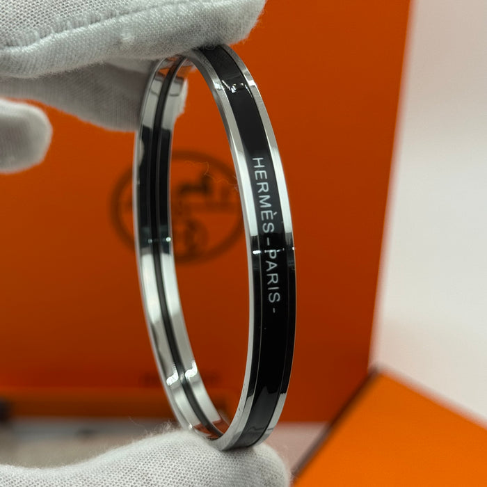 Hermès Enamel Bangle Bracelet – Silver Finish (Slim)
