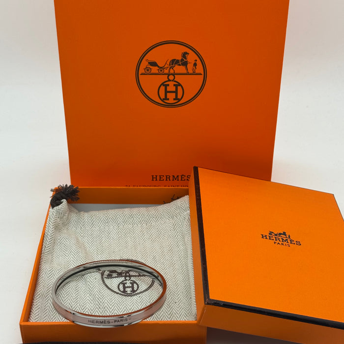 Hermès Enamel Bangle Bracelet – Silver Finish (Slim)