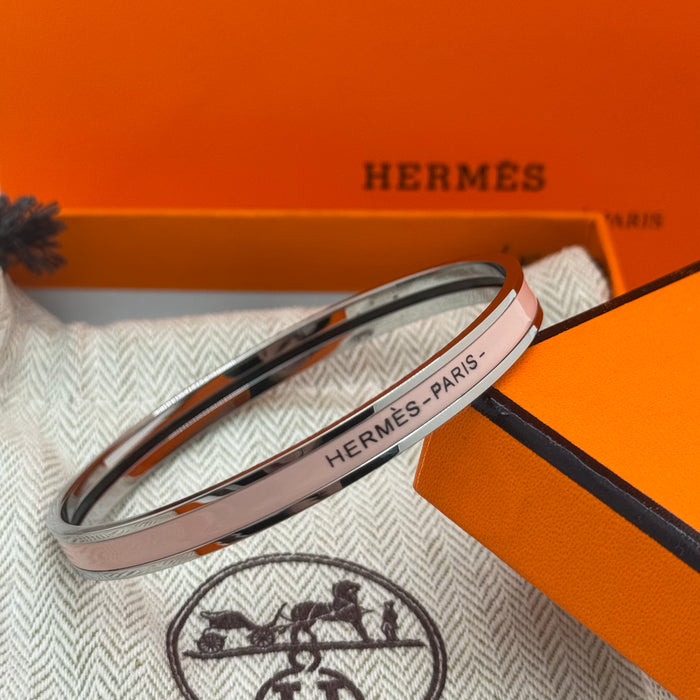 Hermès Enamel Bangle Bracelet – Silver Finish (Slim)