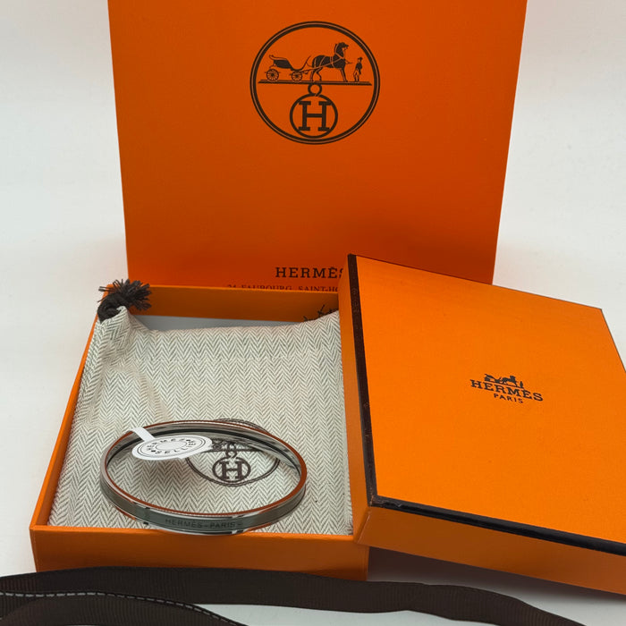 Hermès Enamel Bangle Bracelet – Silver Finish (Slim)
