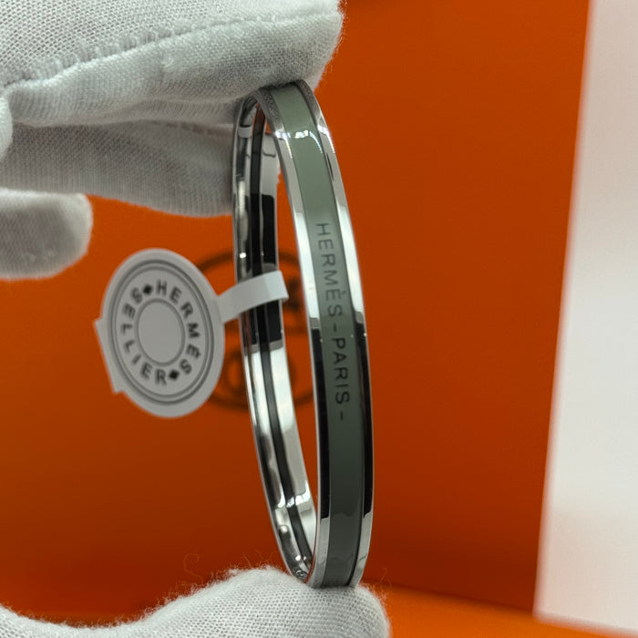 Hermès Enamel Bangle Bracelet – Silver Finish (Slim)