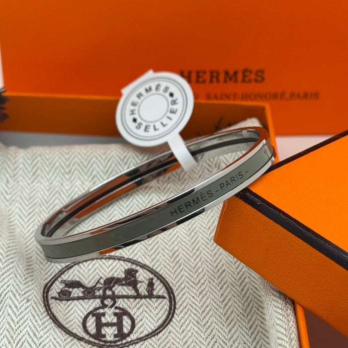 Hermès Enamel Bangle Bracelet – Silver Finish (Slim)