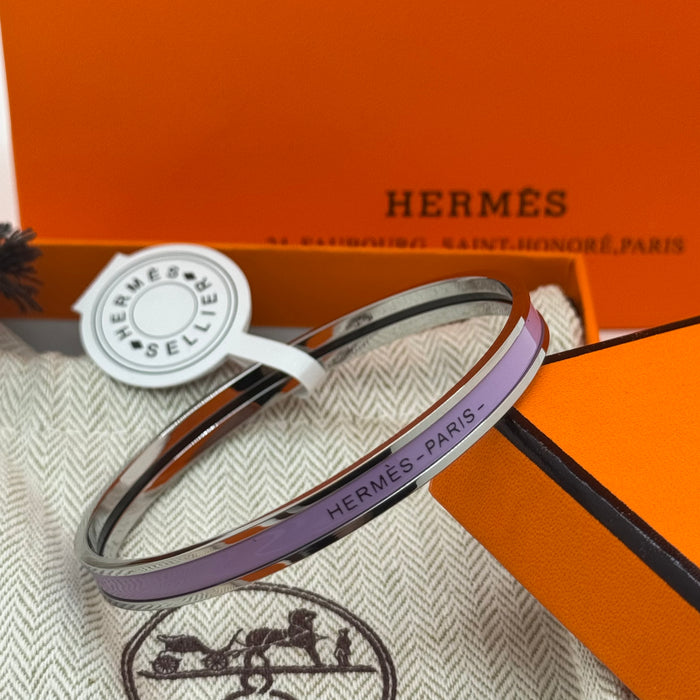 Hermès Enamel Bangle Bracelet – Silver Finish (Slim)