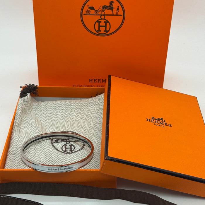 Hermès Enamel Bangle Bracelet – Silver Finish (Slim)