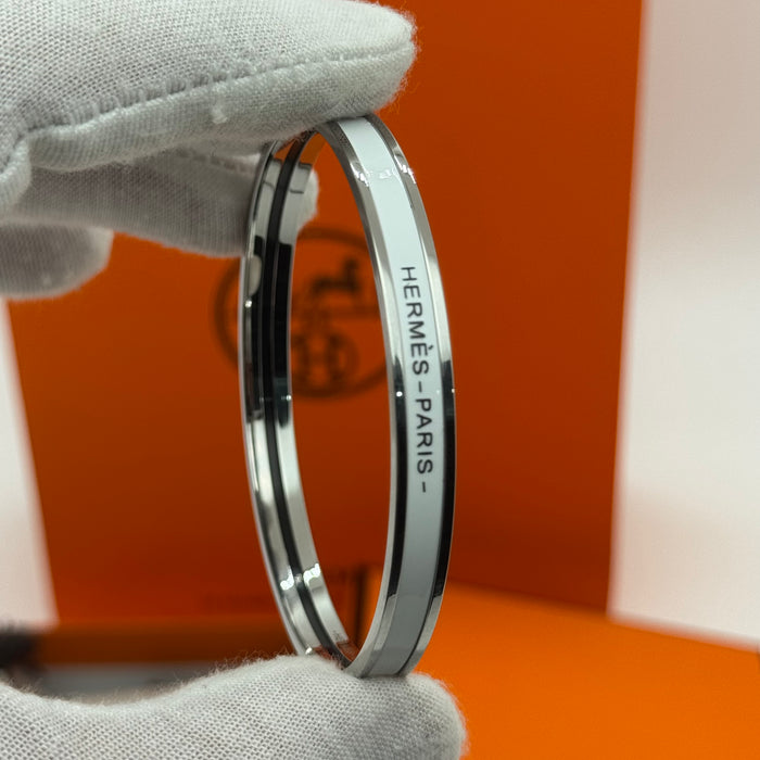 Hermès Enamel Bangle Bracelet – Silver Finish (Slim)