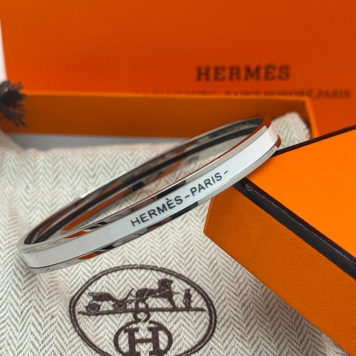 Hermès Enamel Bangle Bracelet – Silver Finish (Slim)