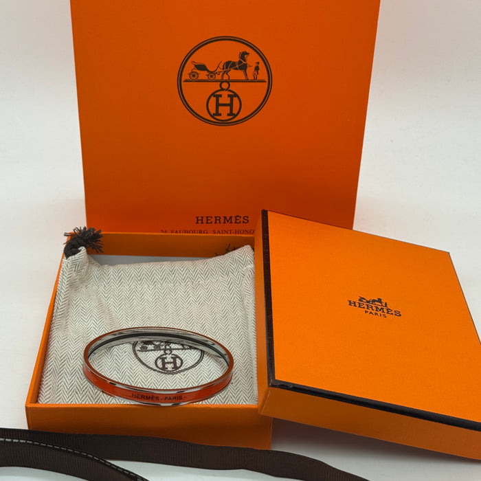 Hermès Enamel Bangle Bracelet – Silver Finish (Slim)