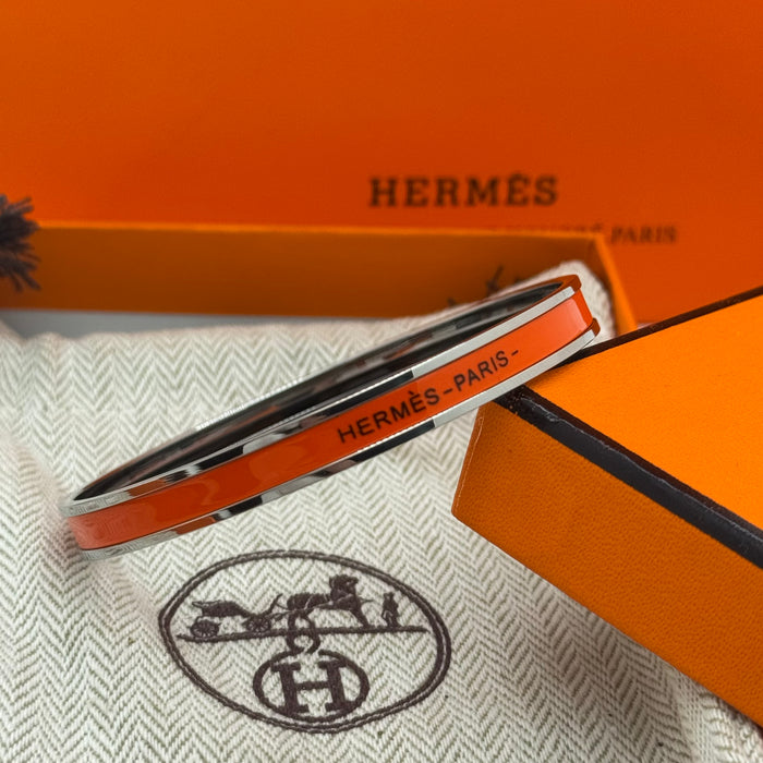 Hermès Enamel Bangle Bracelet – Silver Finish (Slim)