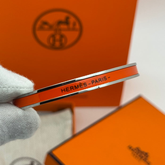 Hermès Enamel Bangle Bracelet – Silver Finish (Slim)