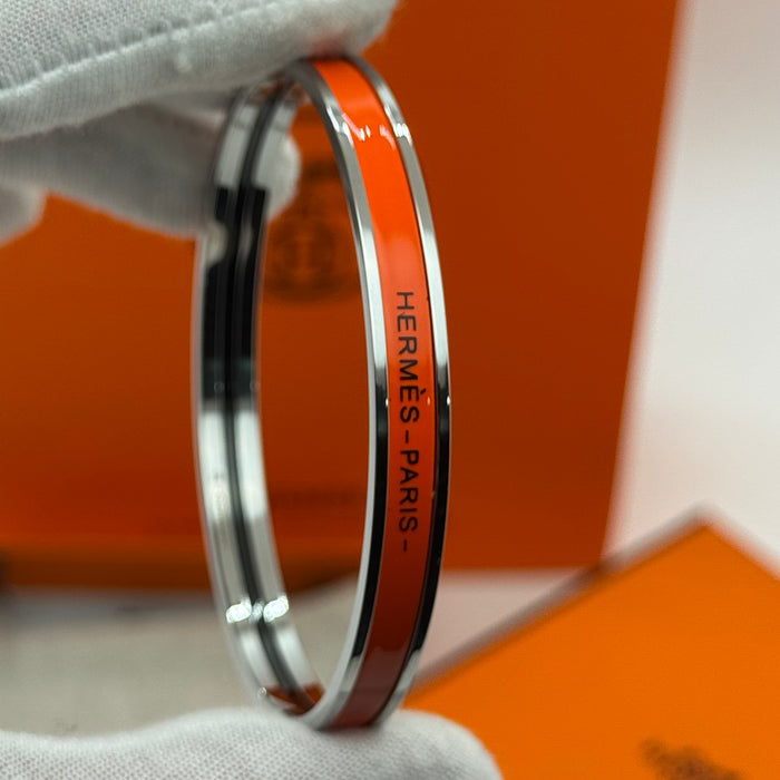 Hermès Enamel Bangle Bracelet – Silver Finish (Slim)