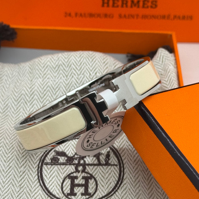 Hermès Clic H Enamel Bracelet - Silver Tone Finish