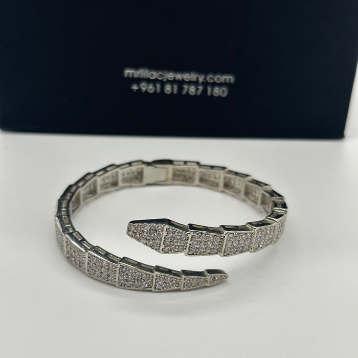 Silver Pavé Serpent Wrap Bangle- Inspired By Cartier