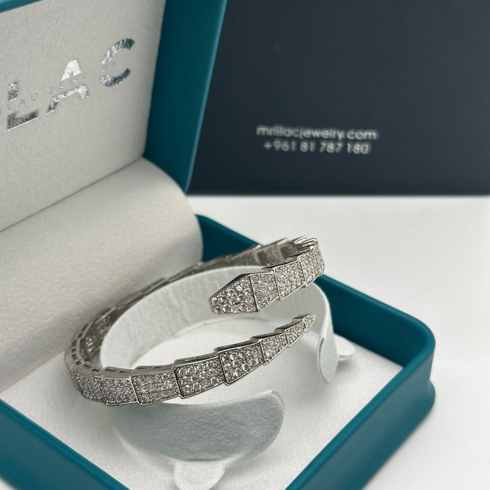 Silver Pavé Serpent Wrap Bangle- Inspired By Cartier