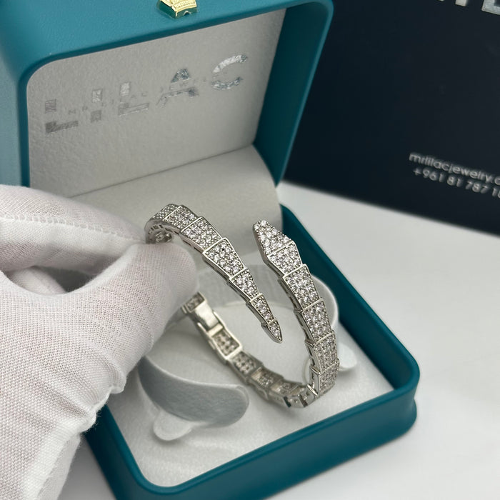 Silver Pavé Serpent Wrap Bangle- Inspired By Cartier