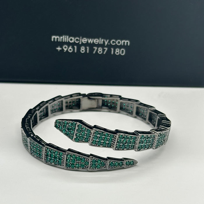 Green Pavé Serpent Wrap Bangle- Inspired By Cartier
