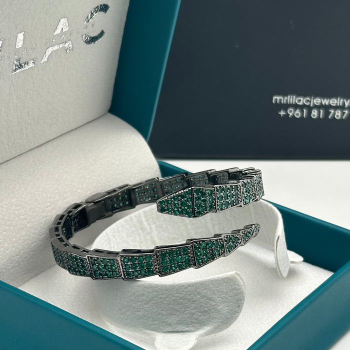 Green Pavé Serpent Wrap Bangle- Inspired By Cartier