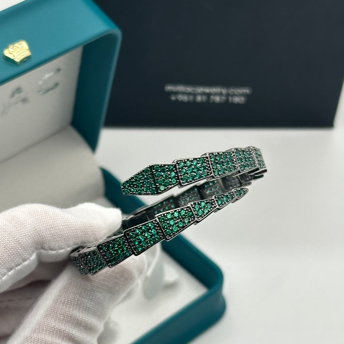 Green Pavé Serpent Wrap Bangle- Inspired By Cartier