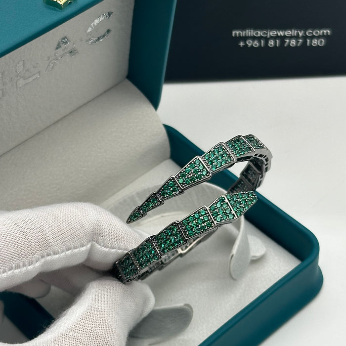 Green Pavé Serpent Wrap Bangle- Inspired By Cartier