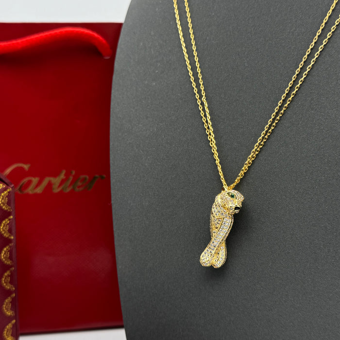 Cartier Panthère Double Chain Necklace – Pavé Panther Pendant (Gold-Silver-Rose Gold)