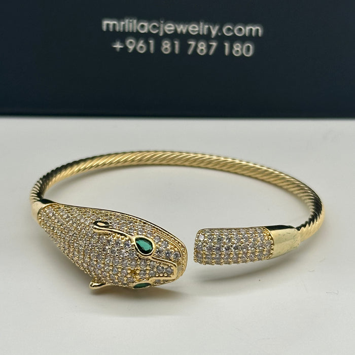 Emerald-Eyed Panther Cable Bangle
