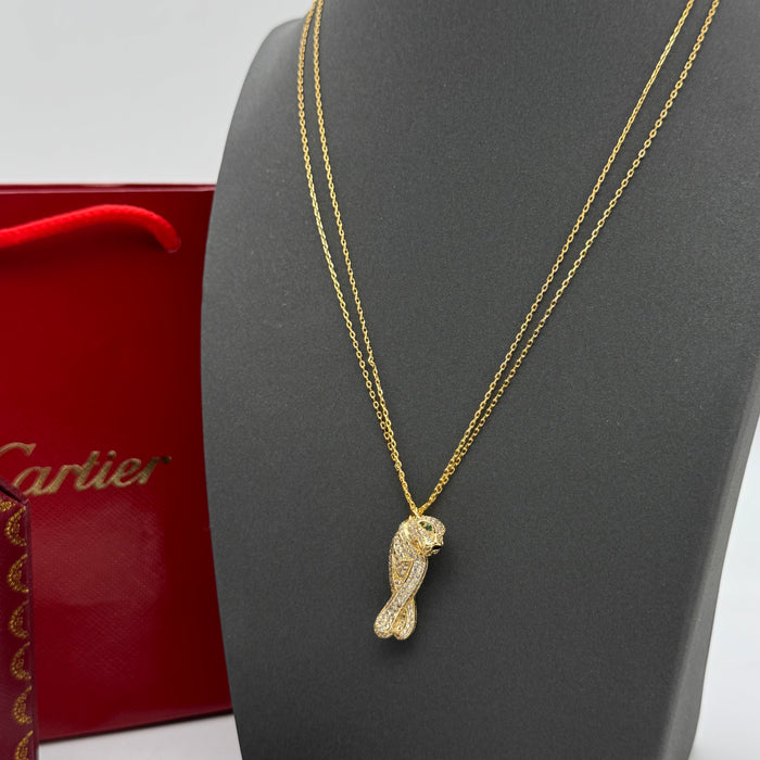 Cartier Panthère Double Chain Necklace – Pavé Panther Pendant (Gold-Silver-Rose Gold)