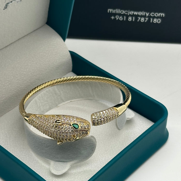 Emerald-Eyed Panther Cable Bangle