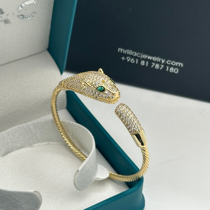 Emerald-Eyed Panther Cable Bangle