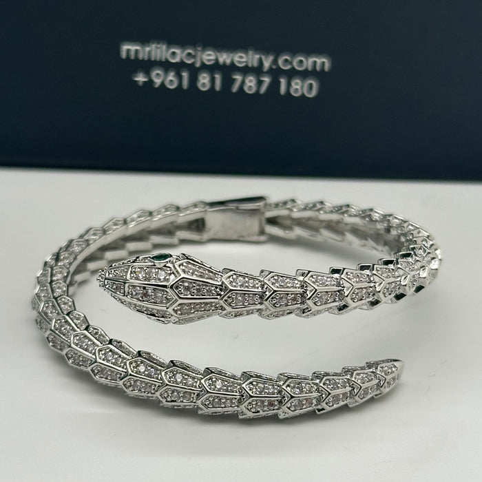 Silver Serpent Wrap Bangle with Emerald Eye