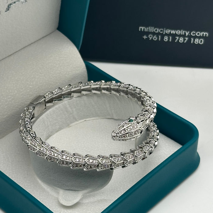 Silver Serpent Wrap Bangle with Emerald Eye