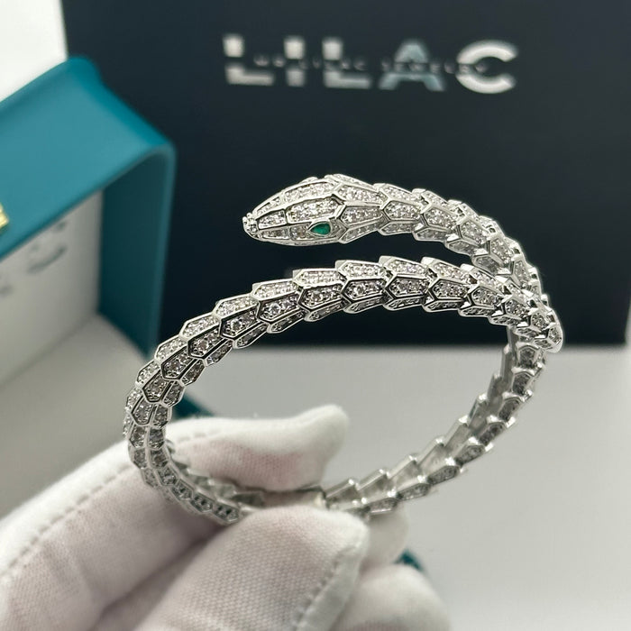 Silver Serpent Wrap Bangle with Emerald Eye