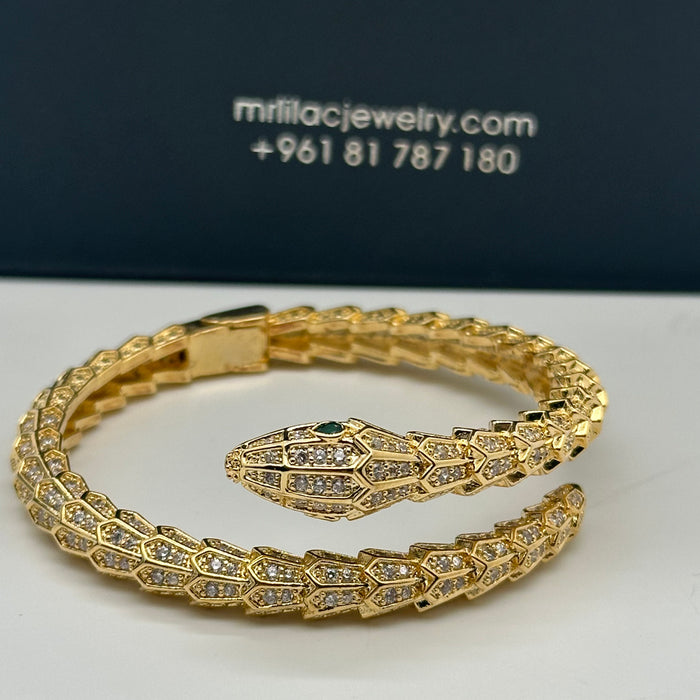 Gold Serpent Wrap Bangle with Emerald Eye