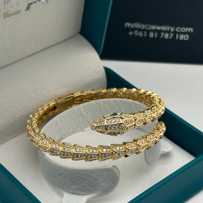 Gold Serpent Wrap Bangle with Emerald Eye