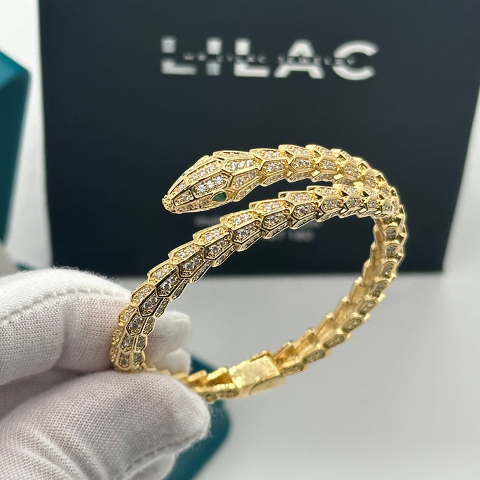 Gold Serpent Wrap Bangle with Emerald Eye