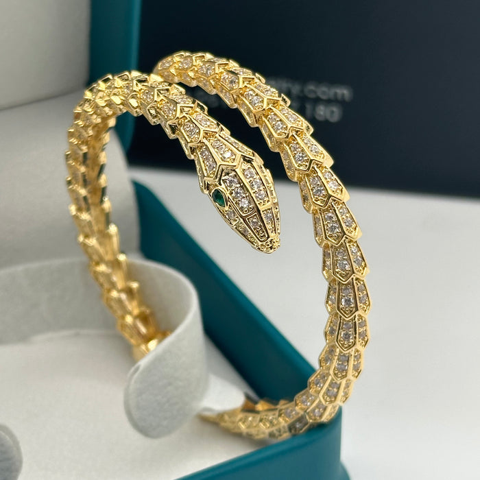 Gold Serpent Wrap Bangle with Emerald Eye