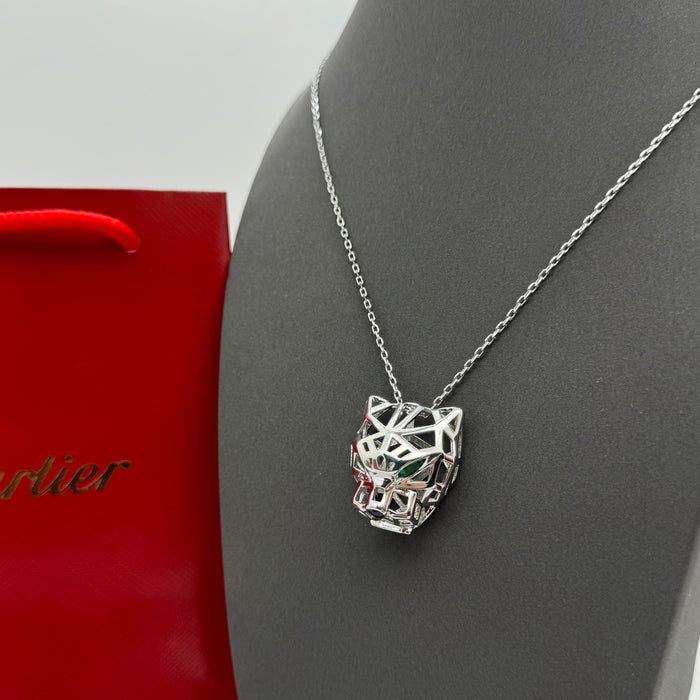 Cartier Panthère Geometric Necklace – 3D Panther Head Pendant (Gold-Silver & Rose Gold)