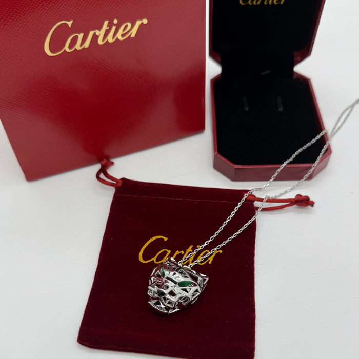 Cartier Panthère Geometric Necklace – 3D Panther Head Pendant (Gold-Silver & Rose Gold)