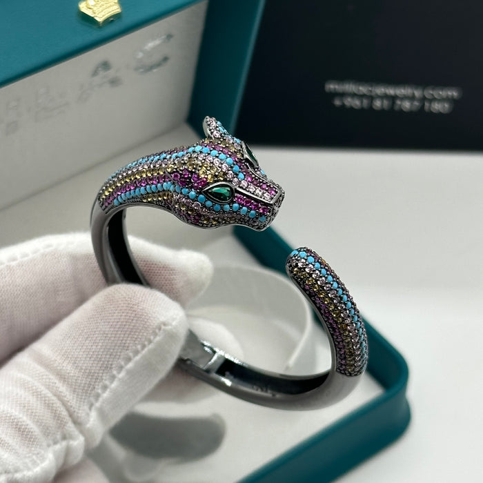 Rainbow Panther Enamel Bangle - Inspired By Cartier