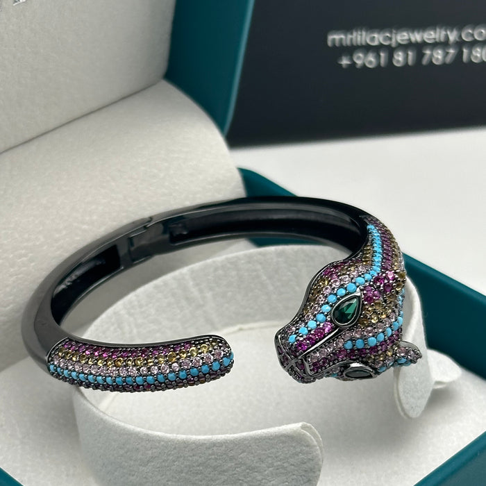 Rainbow Panther Enamel Bangle - Inspired By Cartier