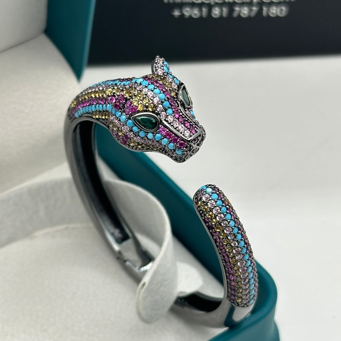 Rainbow Panther Enamel Bangle - Inspired By Cartier
